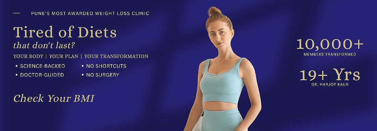 Hero banner for Pune anti-aging clinic: smiling woman at center with bold headline about wrinkles and aging treatments, and a 'Book Your Consultation Now' call to action on the left.