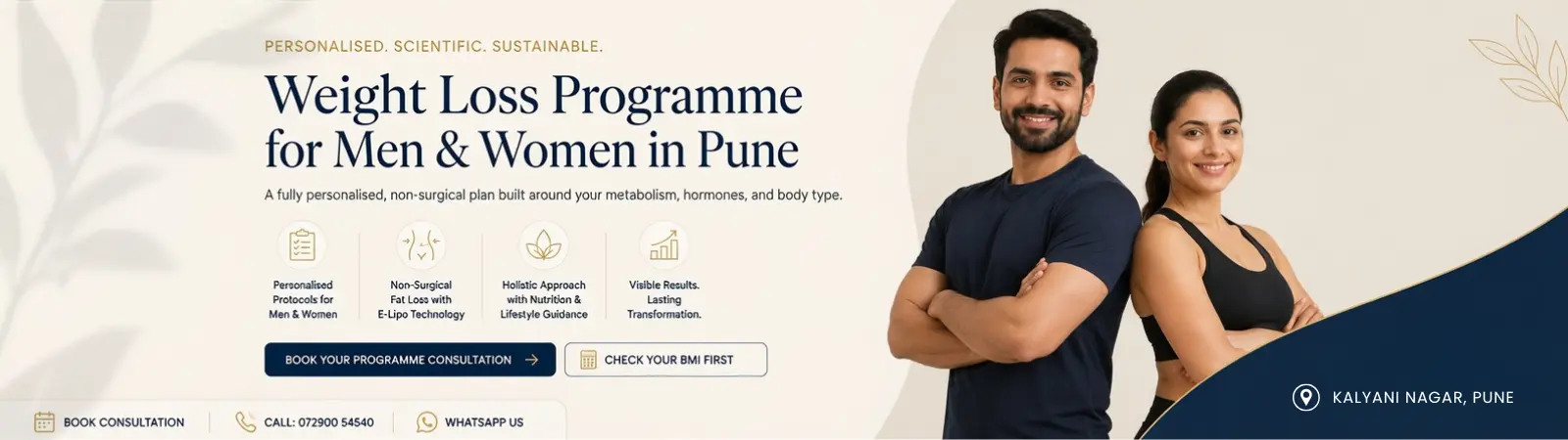 Hero banner for Pune anti-aging clinic: smiling woman at center with bold headline about wrinkles and aging treatments, and a 'Book Your Consultation Now' call to action on the left.