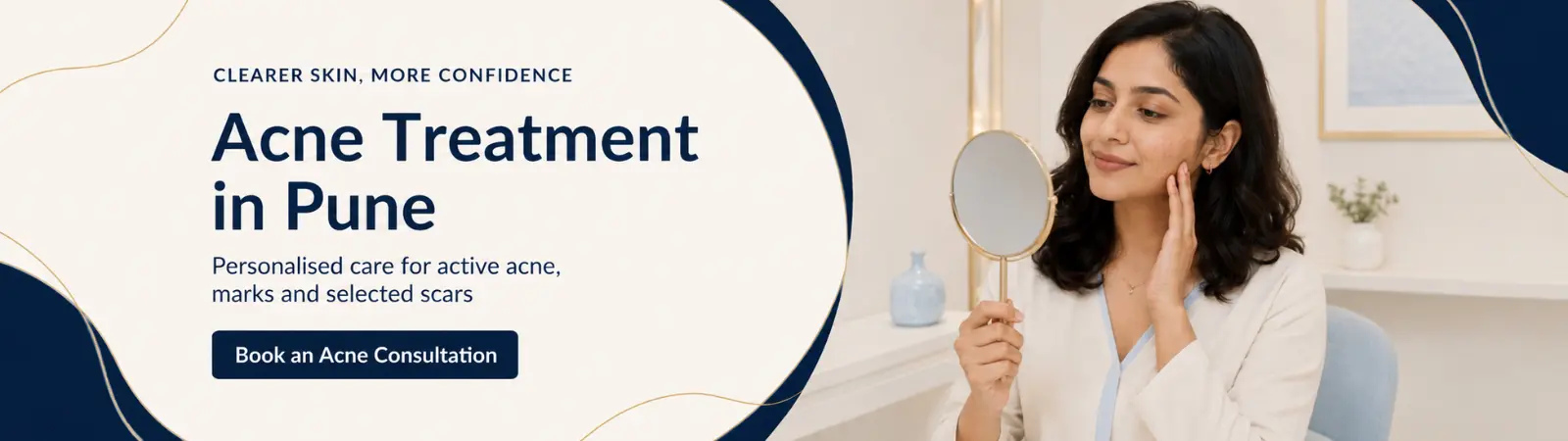 Hero banner for Pune anti-aging clinic: smiling woman at center with bold headline about wrinkles and aging treatments, and a 'Book Your Consultation Now' call to action on the left.