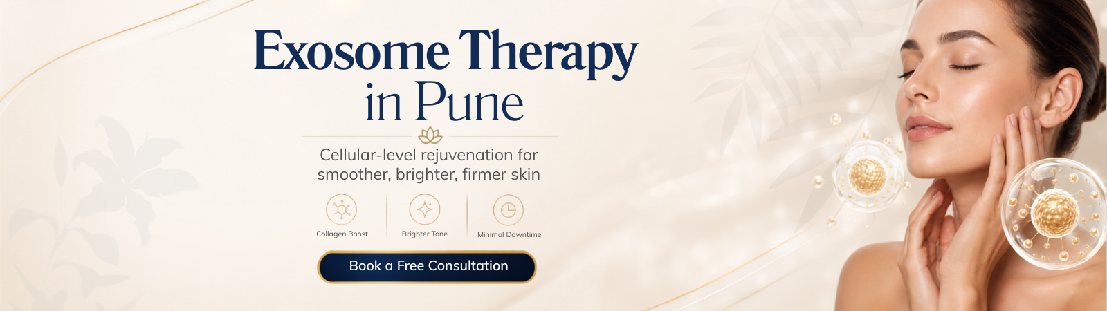 Hero banner for Pune anti-aging clinic: smiling woman at center with bold headline about wrinkles and aging treatments, and a 'Book Your Consultation Now' call to action on the left.