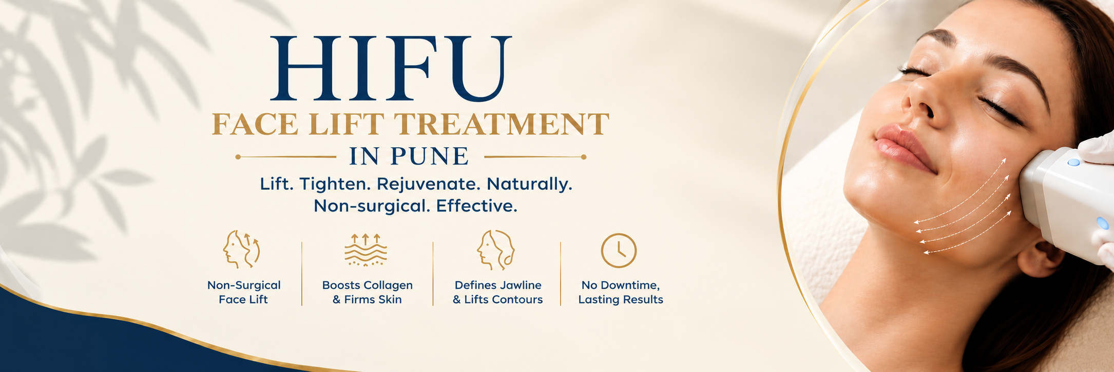 Hero banner for Pune anti-aging clinic: smiling woman at center with bold headline about wrinkles and aging treatments, and a 'Book Your Consultation Now' call to action on the left.