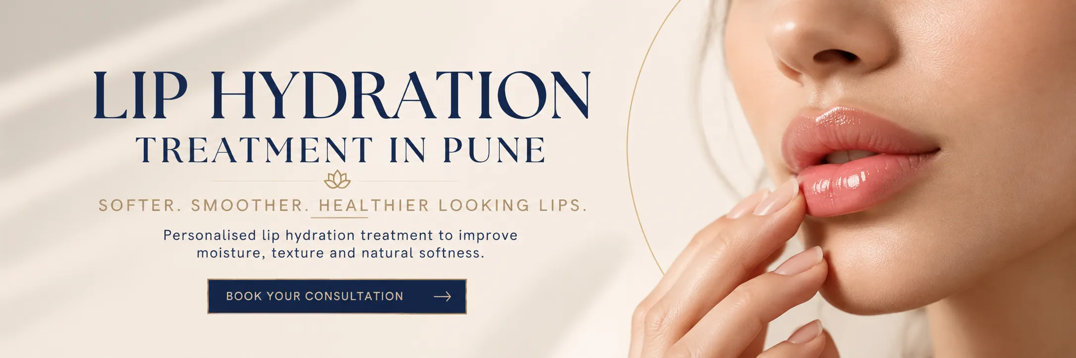 Hero banner for Pune anti-aging clinic: smiling woman at center with bold headline about wrinkles and aging treatments, and a 'Book Your Consultation Now' call to action on the left.