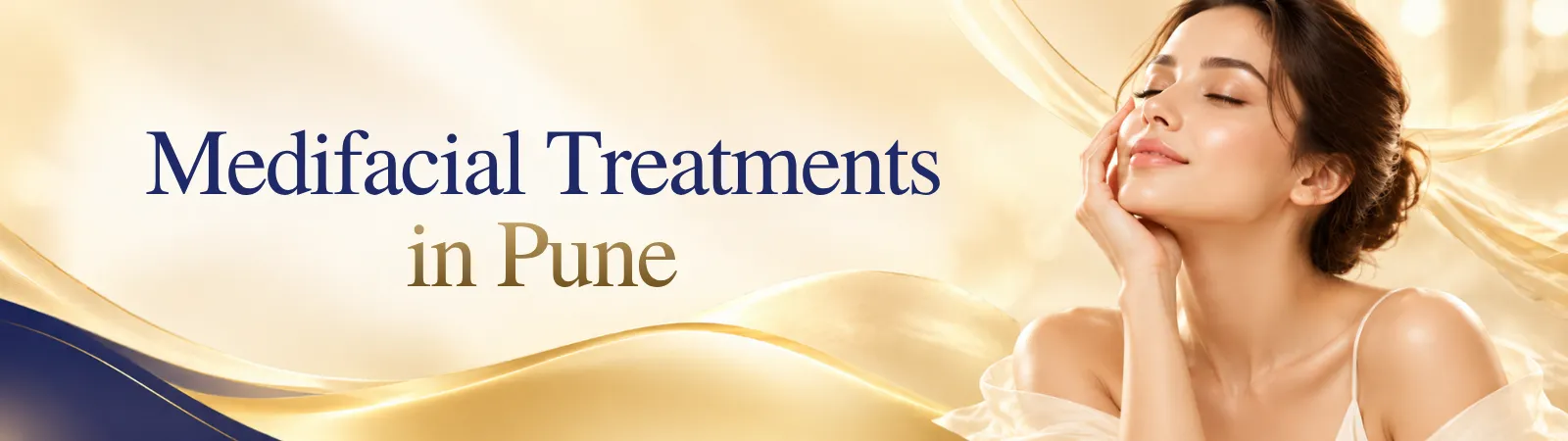 Hero banner for Pune anti-aging clinic: smiling woman at center with bold headline about wrinkles and aging treatments, and a 'Book Your Consultation Now' call to action on the left.